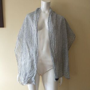 Lands End Scarf White Green Blue Ditsy Floral Cottagecore Cotton Rectangle Large